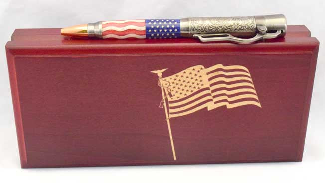 American Flag Antique Nickel Lever Action Ballpoint Click Pen