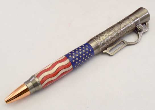 American Flag Antique Nickel Lever Action Ballpoint Click Pen