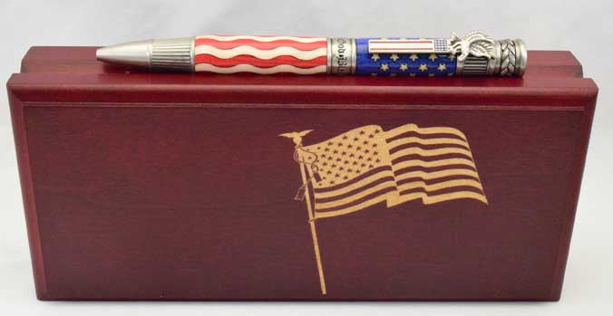 American Flag Antique Pewter Patriot Ballpoint Twist Pen - AF7