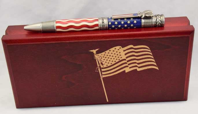 Inlay American Flag Antique Pewter Patriot Ballpoint Twist Pen