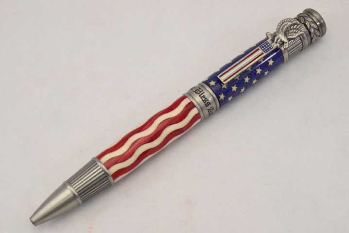 Inlay American Flag Antique Pewter Patriot Ballpoint Twist Pen