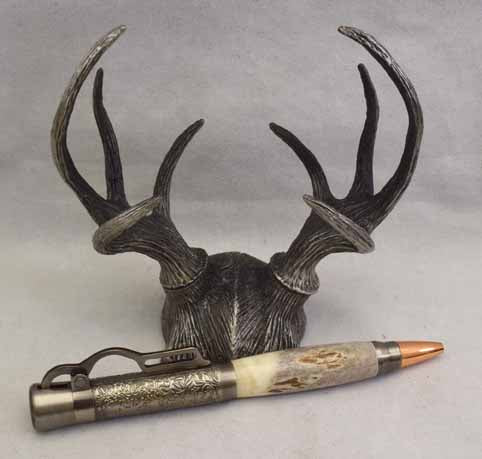 Deer Antler Lever Action Antique Nickel Pen & Pewter Deer Stand