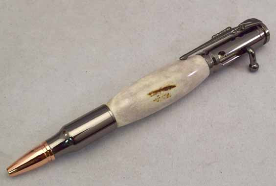 Deer Antler Bolt Action Gun Metal Ballpoint Pen