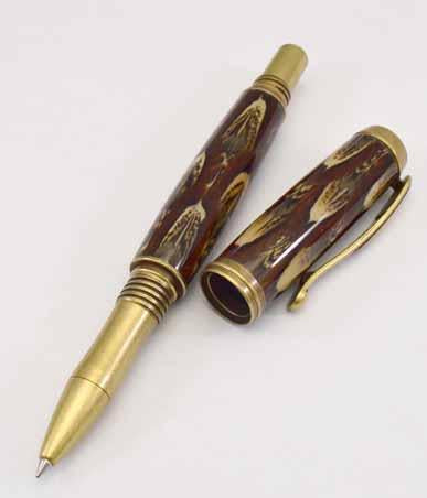 Ringneck Feather Antique Brass Venetian Rollerball or Fountain Pen - FR4