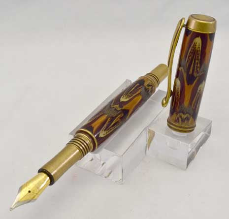 Ringneck Feather Antique Brass Venetian Rollerball or Fountain Pen - FR4